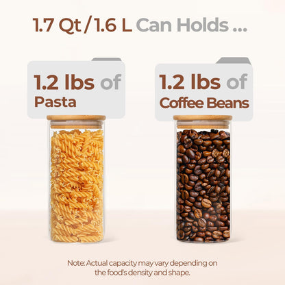 ComSaf 1.7 Qt Glass Storage Containers with Lids, Glass Jars with Lids, Clear Food Storage Jar