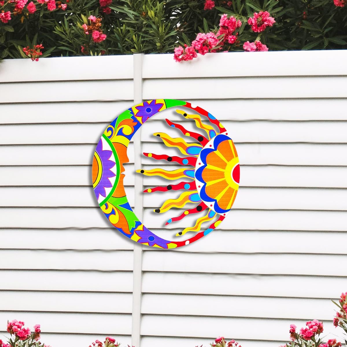 Akulgaci Metal Sun Wall Art Decor, Mexican Talavera Style Sunface Garden Outdoor Indoor Hanging