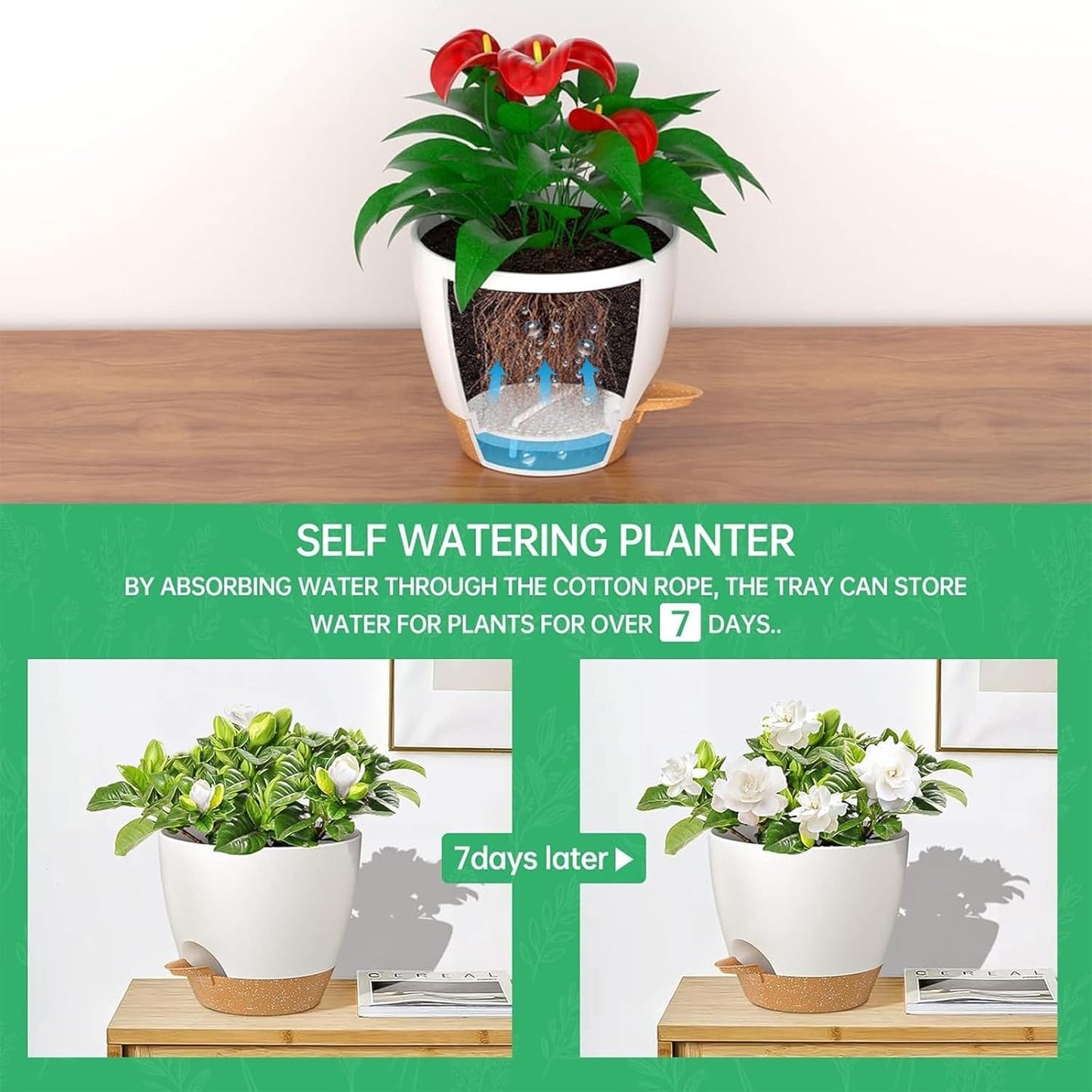 ZMTECH 10 Inch Hanging Planters for Indoor Outdoor Plants, 2 Pack Self Watering Hanging Plant Pots
