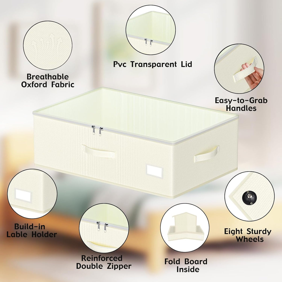 Under Bed Storage with Wheels, No Assemble Required 10 inches height Under Bed Storage bins,Large