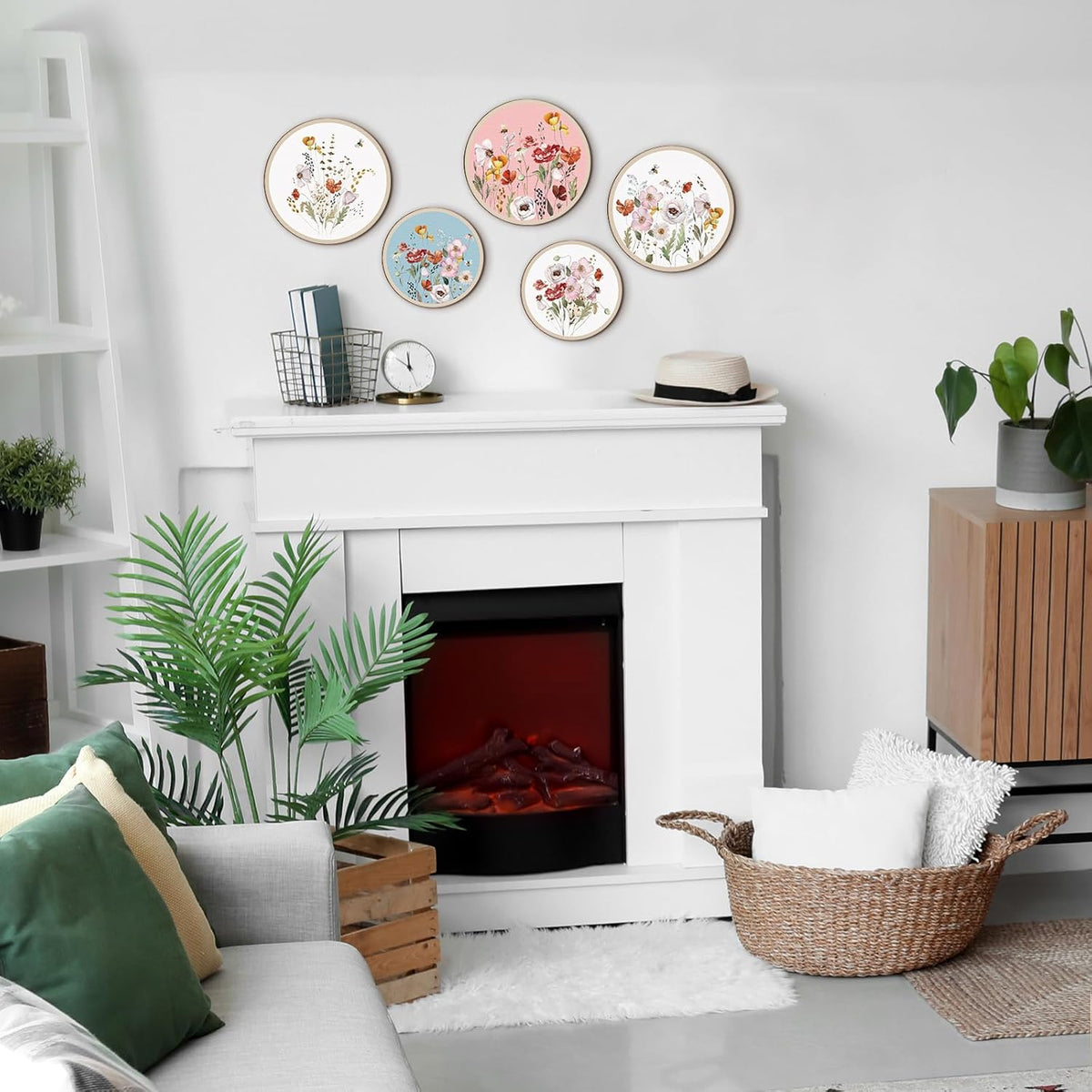 Qunclay 5 Pcs Wall Art Decor Wooden Living Room Wall Decor Bohemian Hanging Farmhouse Geometric