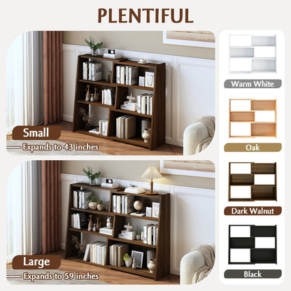 IOTXY Wooden Extendable Shelf Bookcase - 3-Tier Ladder Low Short Bookshelf for Small Space or