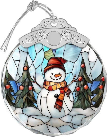 Stained Glass Ornament - Snowman Christmas Ornaments - Xmas Decor - Ornaments for Christmas Tree