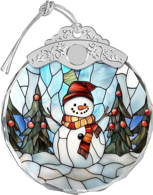 Stained Glass Ornament - Snowman Christmas Ornaments - Xmas Decor - Ornaments for Christmas Tree