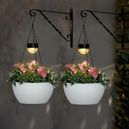 2 Packs Solar Hanging Basket Planters for Plants Outdoor, Self Watering White Flower Plants Pots