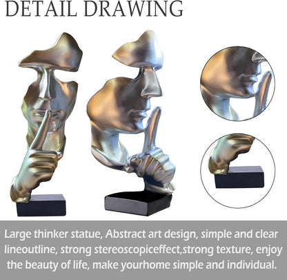 aboxoo Abstract Statues Silence is Gold Decorative Objects,Modern and Simple Resin Figurine,Desk