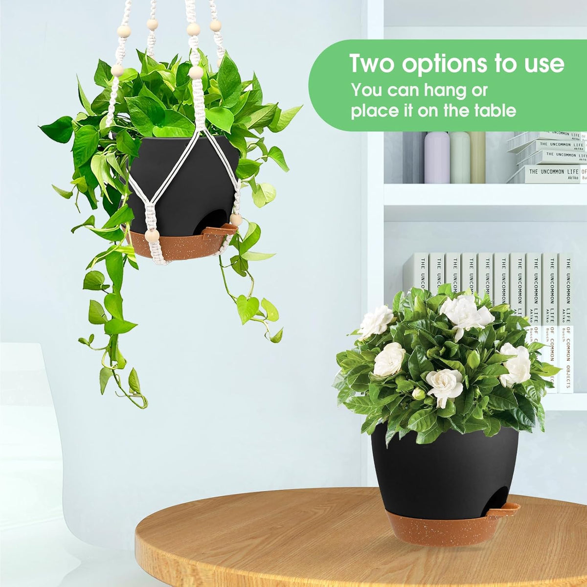 Hanging Planters for Indoor Outdoor Plants, 2 Pack Self Watering Hanging Pots, Hanging Plant