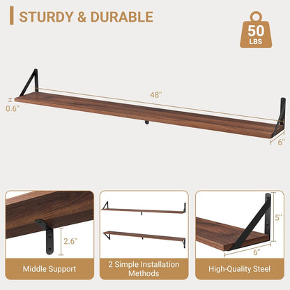 Heimlove 48 Inch Large Wall Bookshelves Set of 3, Wall Mounted Bookshelves,Heavy Duty Wooden