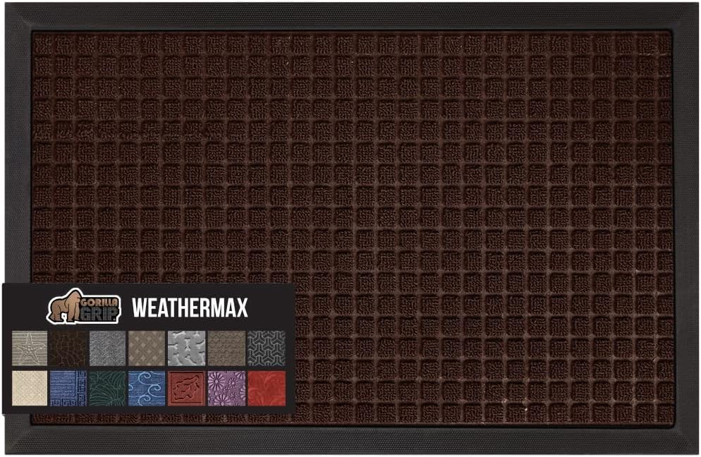 GORILLA GRIP 100% Waterproof All-Season WeatherMax Doormat, 60x24, US Designed Natural Rubber