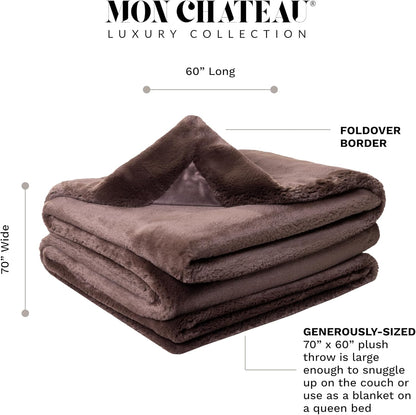 Mon Chateau Luxury Ultimate Plush Faux Fur Throw with 6cm Foldover for Couch, Sofa, or Bed - Plush