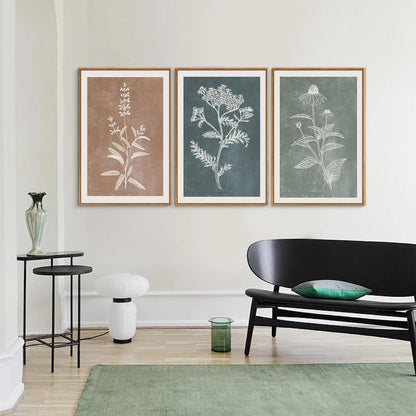 SIGNINART Neutral Botanical Framed Canvas Wall Art Set, Vintage Floral Wall Decor, Boho Minimalist