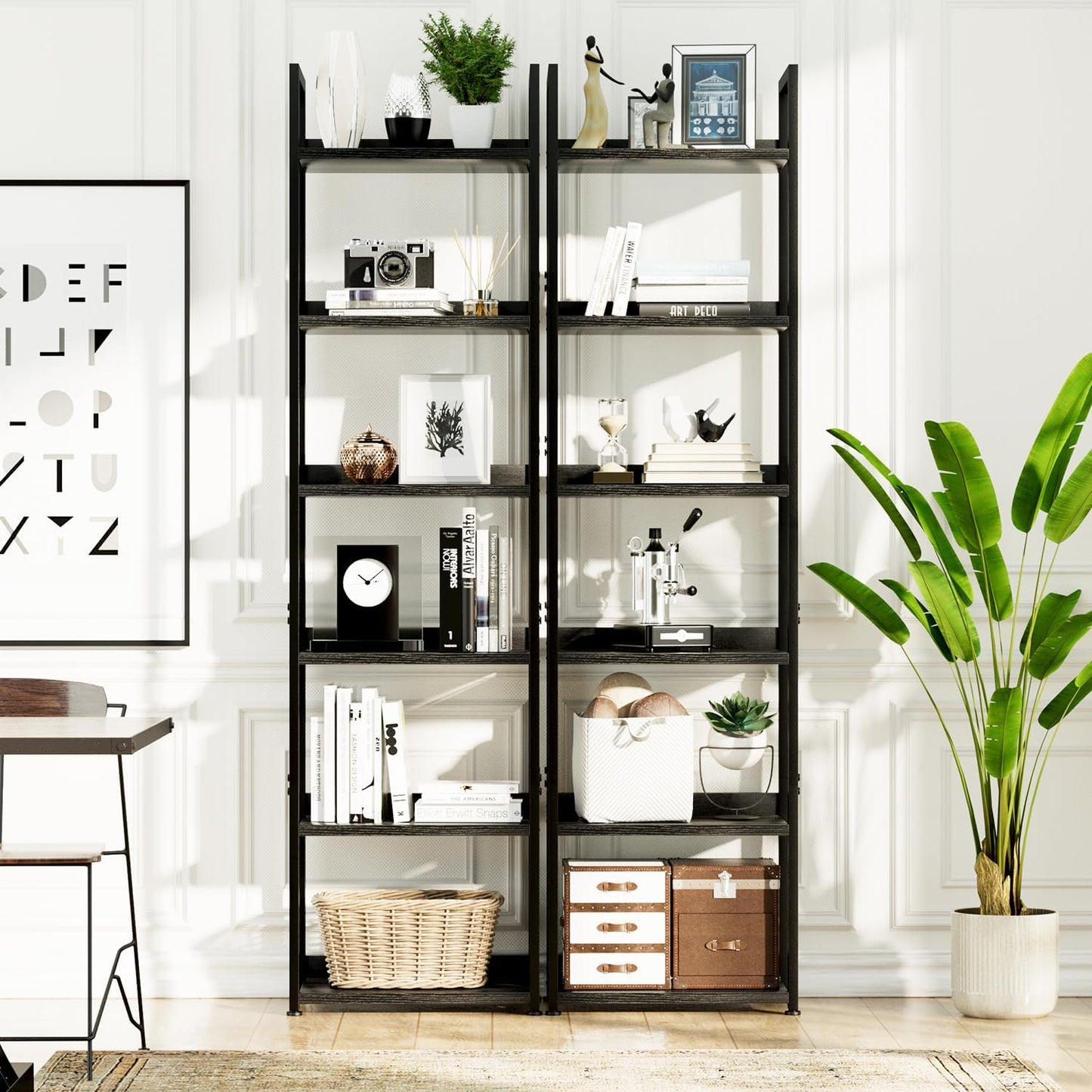 NUMENN Narrow Bookshelf, 6 Tier Bookshelves, Home Office Bookcase Shelf Storage Organizer, Free