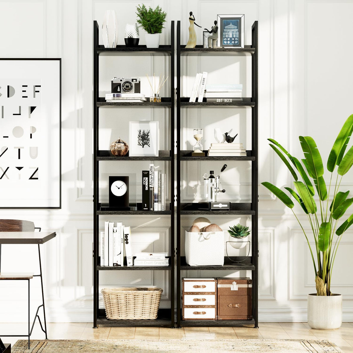 NUMENN Narrow Bookshelf, 6 Tier Bookshelves, Home Office Bookcase Shelf Storage Organizer, Free