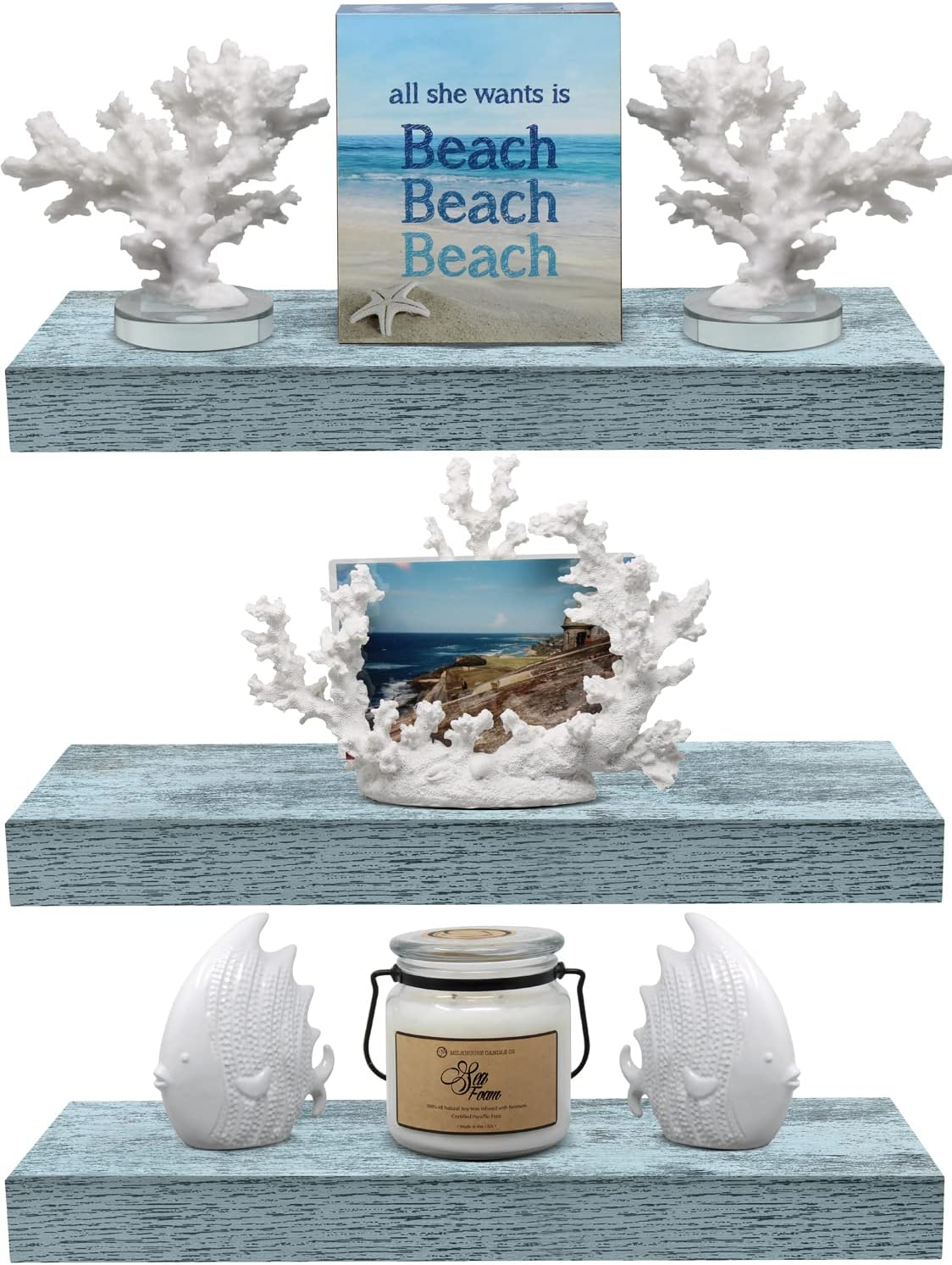Sorbus Floating Shelves - 3 Pack 16 Inch Rustic Blue Wall Shelves for Bedroom, Kitchen, Living