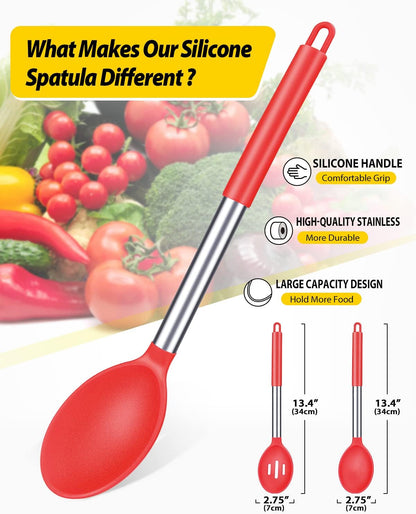 Pack of 2 Large Silicone Cooking Spoons,Non Stick Solid Basting Spoon,Heat-Resistant Kitchen