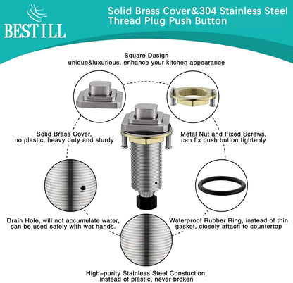 BESTILL Garbage Disposal Air Switch Kit, Square Raised Push Button Ideal for Long Nails, Cordless