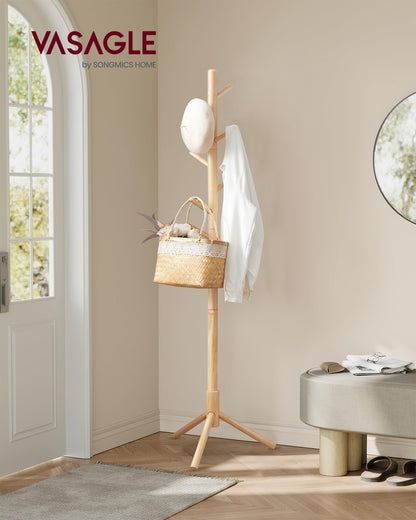 VASAGLE Solid Wood Coat Rack, Free Standing Tree-Shaped Coat Rack with 8 Hooks, 3 Height Options
