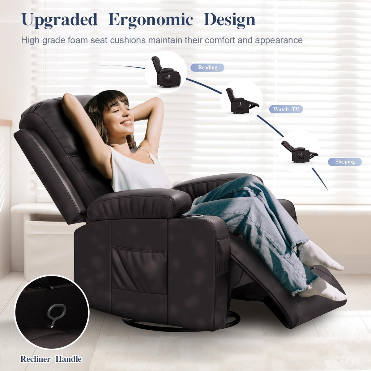 Recliner Chairs for Adults, FSC Certified Massage Rocker with Heated Modern Ergonomic Lounge 360