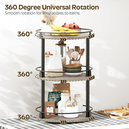 3-Tier Lazy Susan Organizer, Rotating Spice Rack, Spinning Organizer, Industrial Turntable Spice