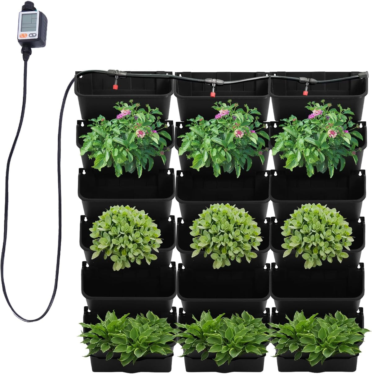 18 Pots Self-Watering Vertical Wall Planter, 39.4”L x 39.4”H Stackable Plastic Wall-Mounted Plant