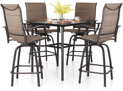 PHI VILLA 5 Piece Patio Bar Set, High Top Outdoor Table and Chairs for 4 with Swivel Padded Bar
