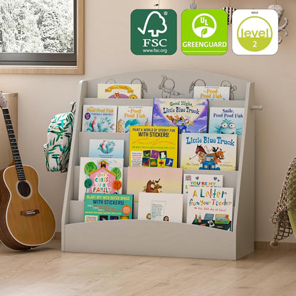 5-Tier Kids Bookshelf Montessori Toddler Book Rack Baby Bookcase Floor Front Facing Magazine