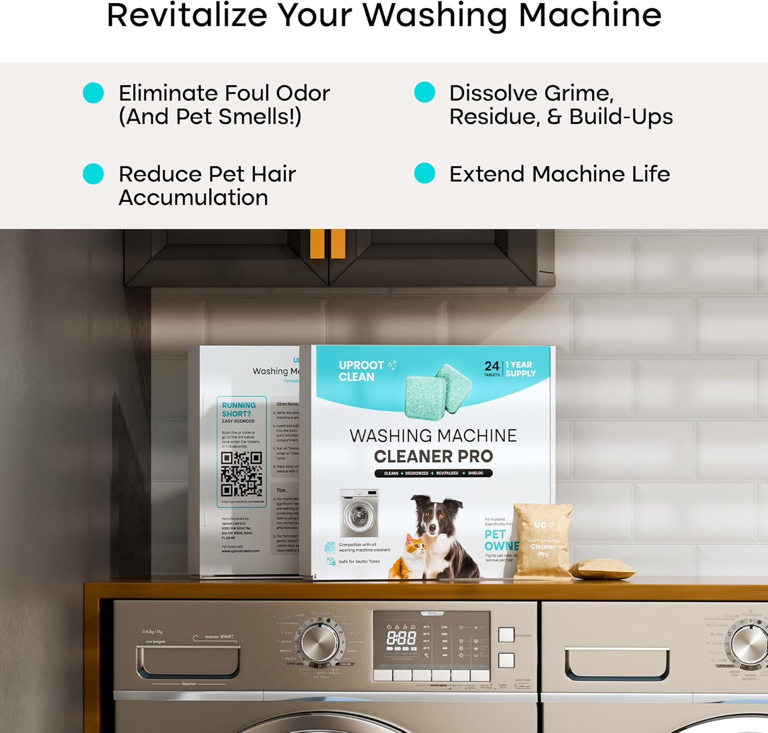 Uproot Clean Washing Machine Cleaner Tablets - 24 Pack for a 12 Month Supply. Formulated for Pet
