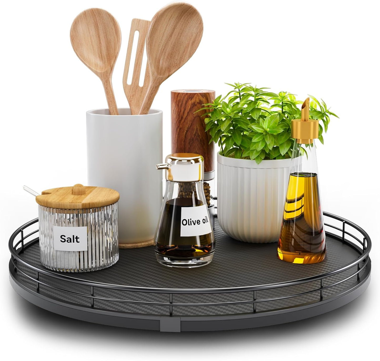 13" Lazy Susan Turntable Organizer for Table Top, Round Wooden Lazy Susan for Cabinet Kitchen Decor