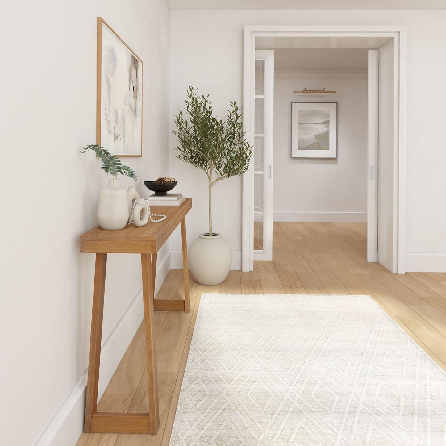 Plank+Beam Solid Wood Console Table, 56 Inch, Sofa Table, Narrow Entryway Table for Hallway, Behind