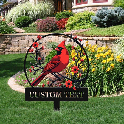 Personalized Name Garden Cardinal Metal Signs with Stake, Custom Family Name Yard Decor for Outdoor