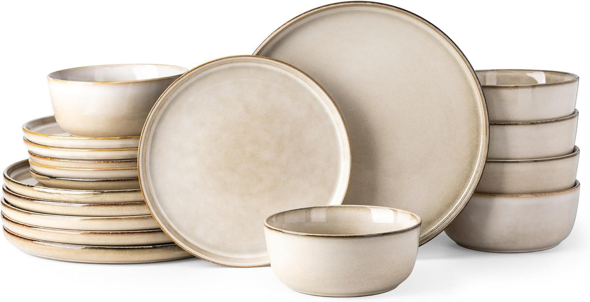 GBHOME Ceramic Dinnerware Sets for 6, 18 Pieces Stoneware Plates and Bowls Sets, Scratch Resistant
