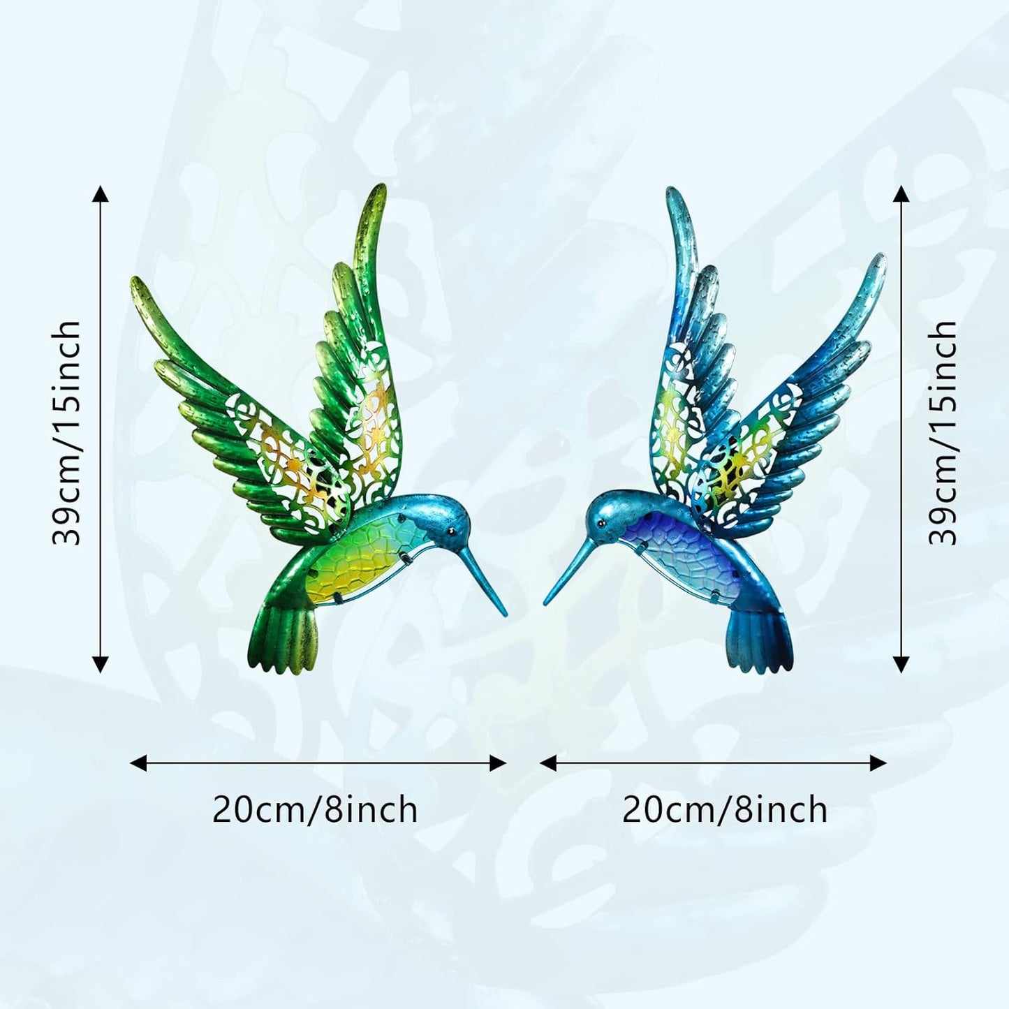 HONGLAND Metal Hummingbird Wall Art 15inch Metal Birds Wall Sculpture Garden Decoration Outdoor