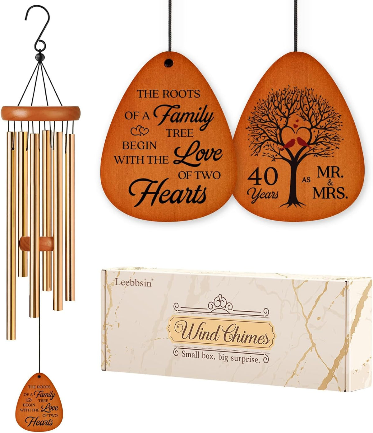 40th Wedding Anniversary Wind Chime, Happy 40th Anniversary Romantic Gifts for Couple, Parents