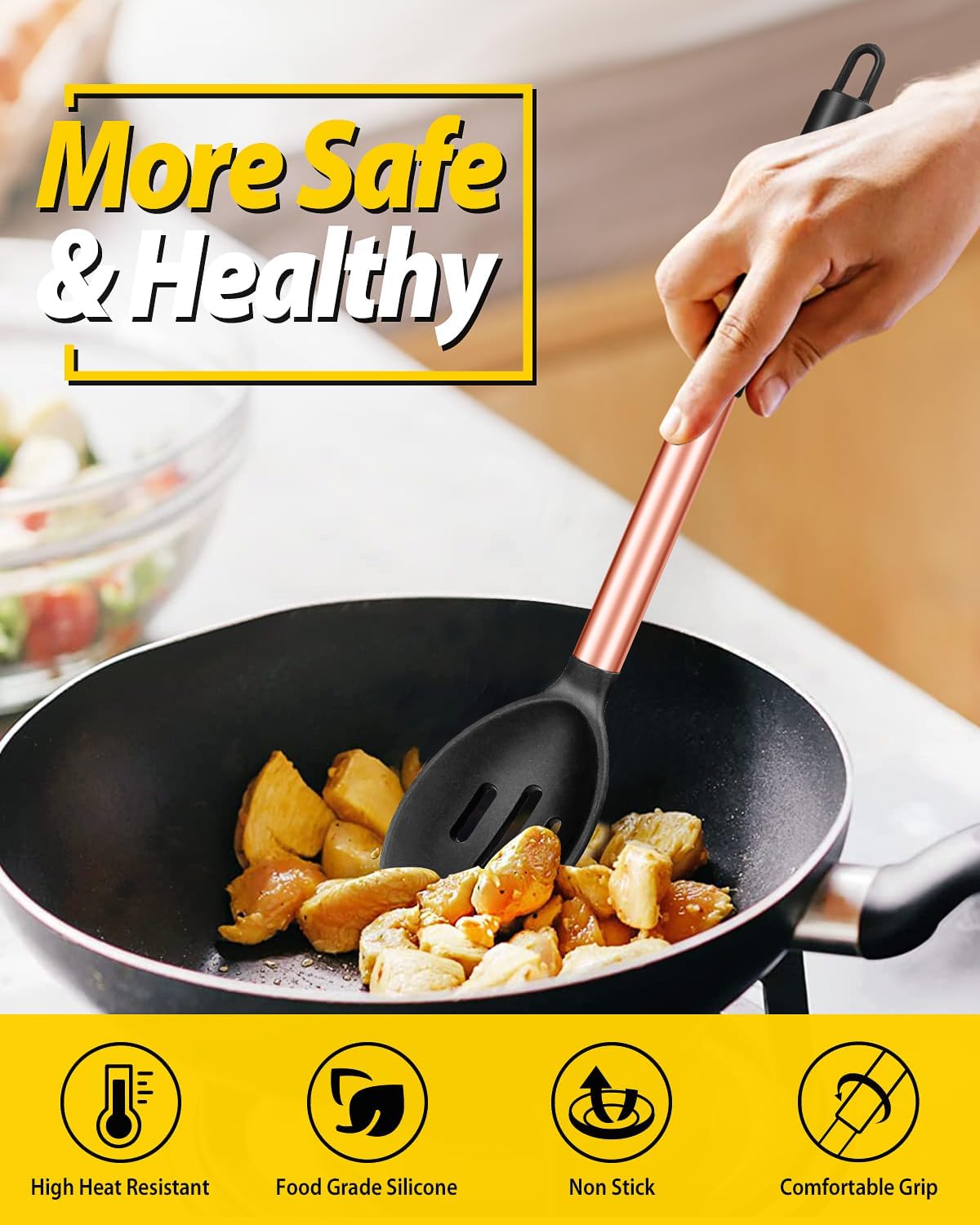 Pack of 2 Large Silicone Cooking Spoons,Non Stick Solid Basting Spoon,Heat-Resistant Kitchen