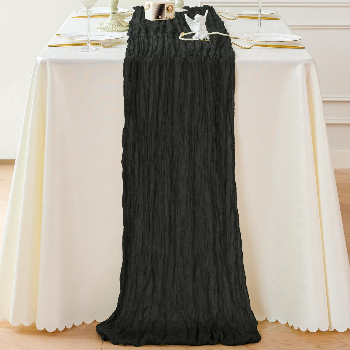 Sioloc Black Cheesecloth Table Runner Fall Autumn Decor for Home 10ft Table Cloth for Wedding
