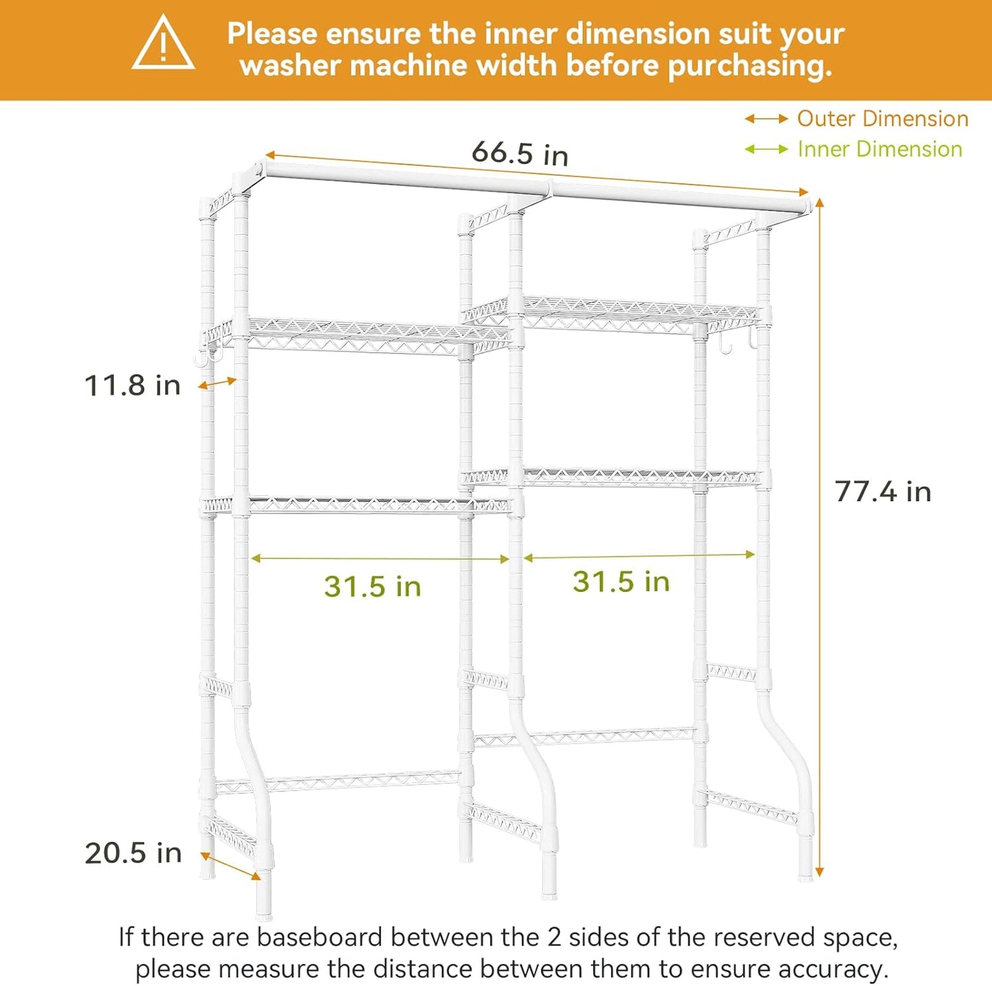 U14 Over Washer and Dryer Storage Shelves, 4 Tiers Laundry Room Storage and Organizer System, Space