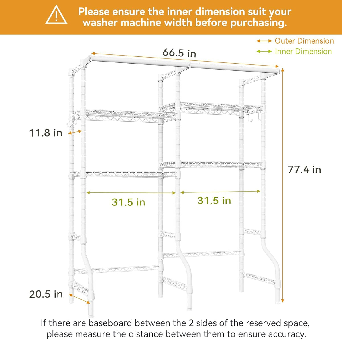 U14 Over Washer and Dryer Storage Shelves, 4 Tiers Laundry Room Storage and Organizer System, Space