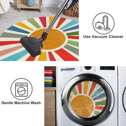 STARUIA Boho Washable Rug 5 Ft Round Area Rug for Bedroom, Rainbow Circle Kids Rugs for Office