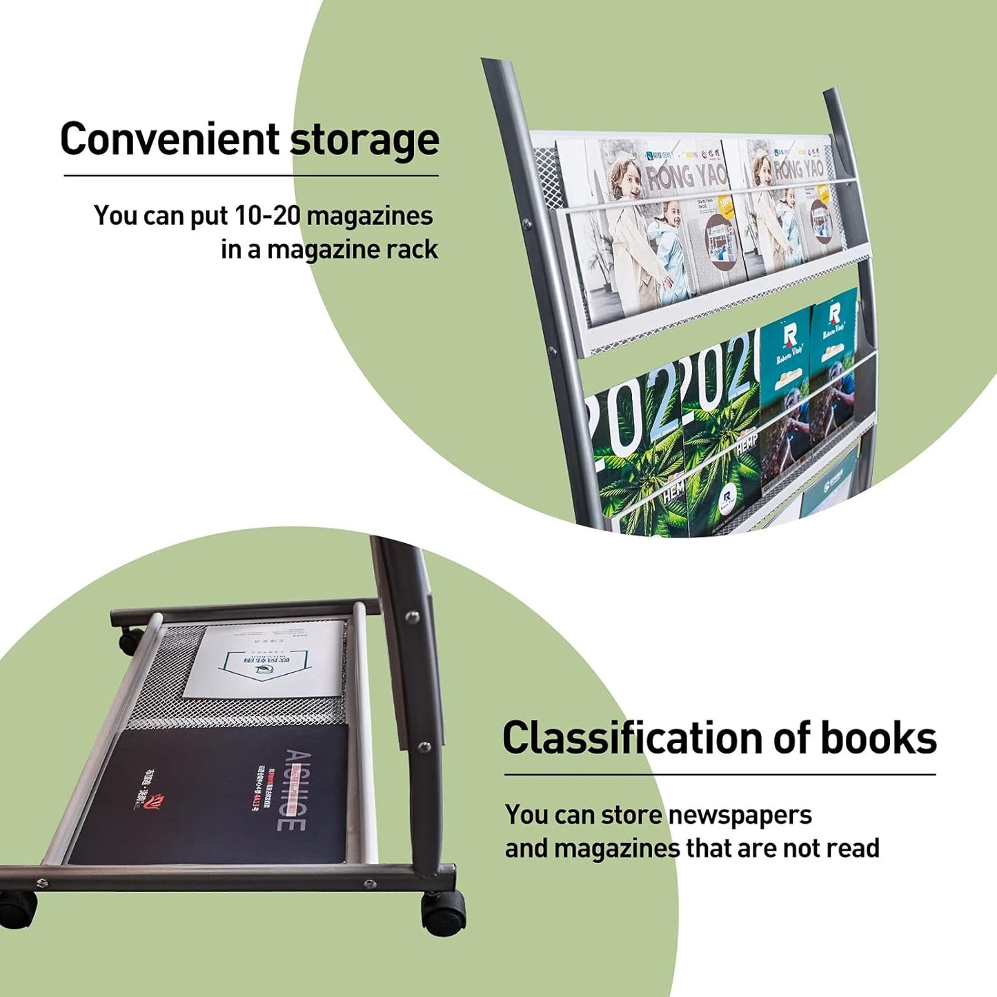 Brochure Display Stand, Floor-Standing Magazine Rack with 4 Pockets, Information Rack With casters