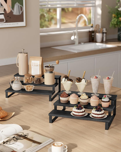 SONGMICS Display Risers, Set of 2 Engineered Wood Perfume Organizer Stand, 3-Tier Cupcake Stand