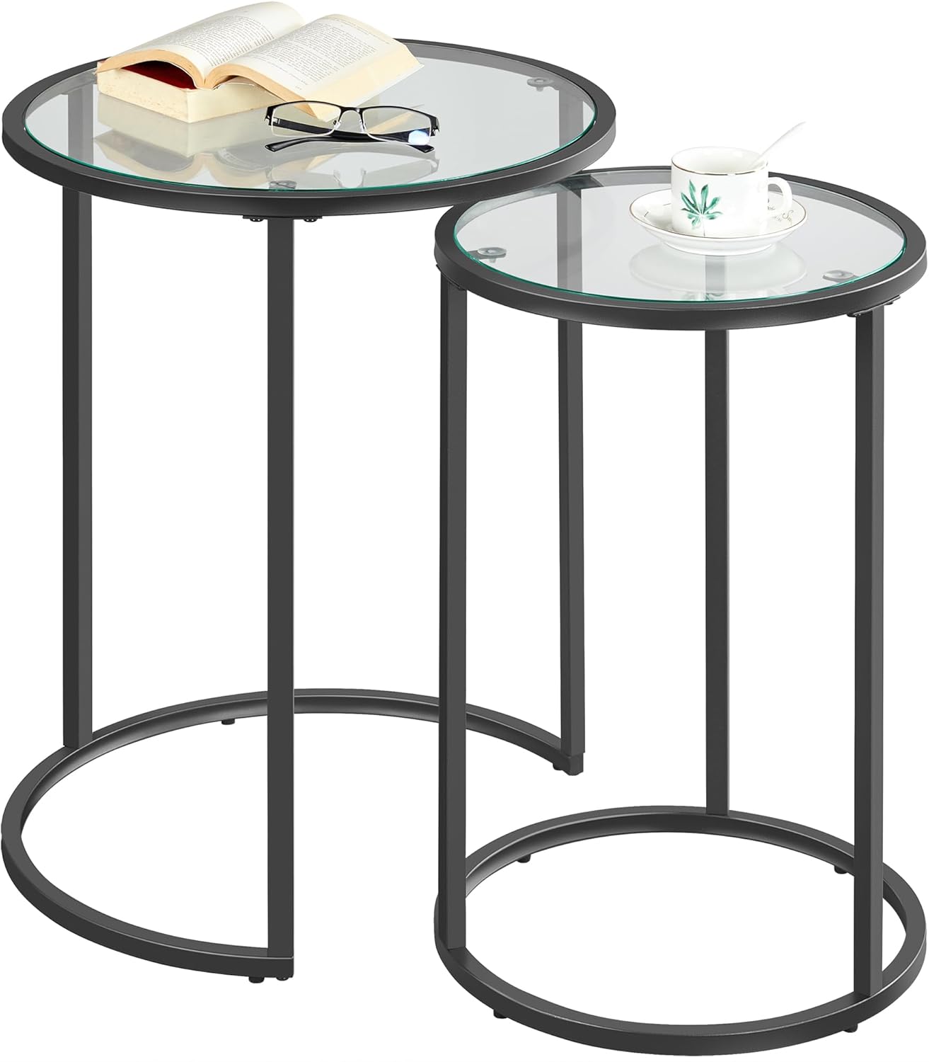 Yaheetech Round Nesting End Table Set of 2,Stacking Side Tables,Coffee Tables Set w/Metal Frame &