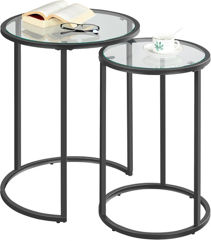 Yaheetech Round Nesting End Table Set of 2,Stacking Side Tables,Coffee Tables Set w/Metal Frame &