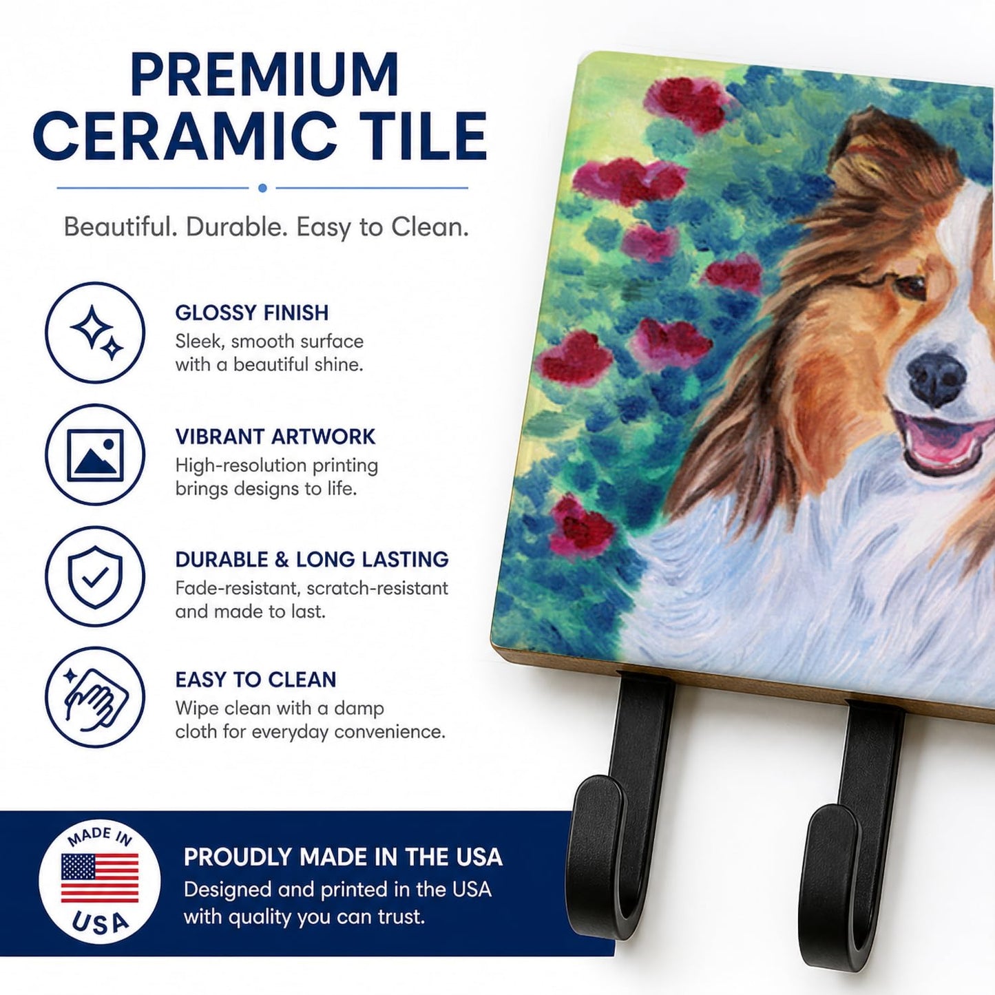 Caroline's Treasures 7424TH68 Sheltie Leash or Key Holder, Wall Hooks, Key Hooks Holder, Coat Rack