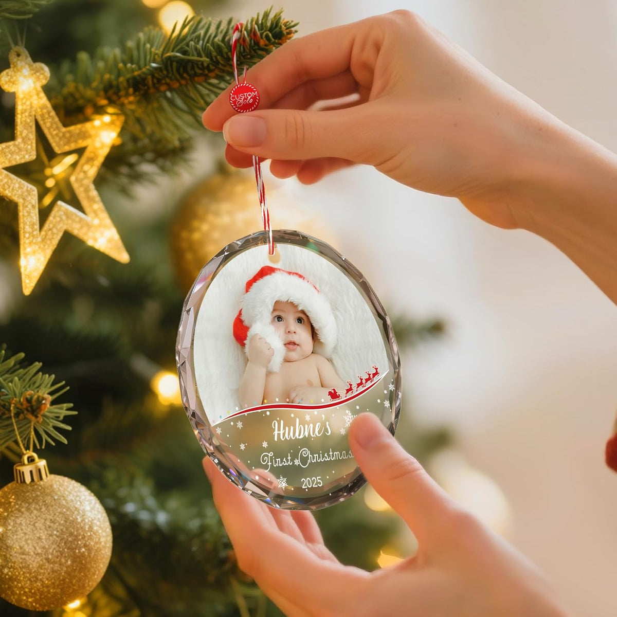 Bemaystar Baby First Christmas Ornaments 2025–Personalized Crystal Ornaments with Photo and