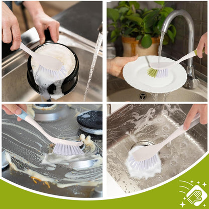 Dish Brush Scrub Brush with Handle - 3 Pack Stiff Bristles Dish Scrubber for Cleaning
