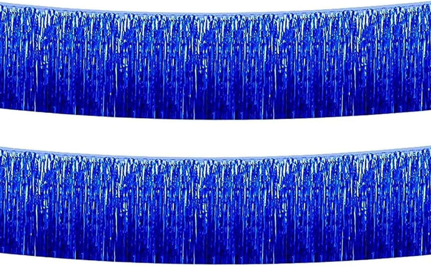Blue Foil Fringe Garland 10FT 2packs, Metallic Foil Tinsel Fringe Banners for Parade Float
