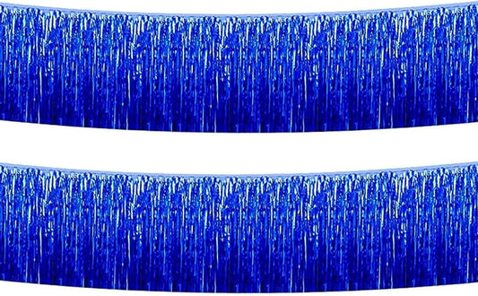 Blue Foil Fringe Garland 10FT 2packs, Metallic Foil Tinsel Fringe Banners for Parade Float