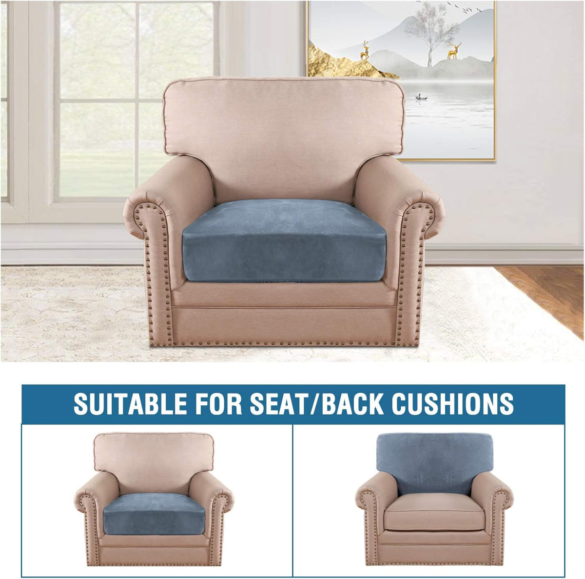 H.VERSAILTEX Velvet Stretch Couch Cushion Cover Plush Cushion Slipcover for Chair Cushion Furniture