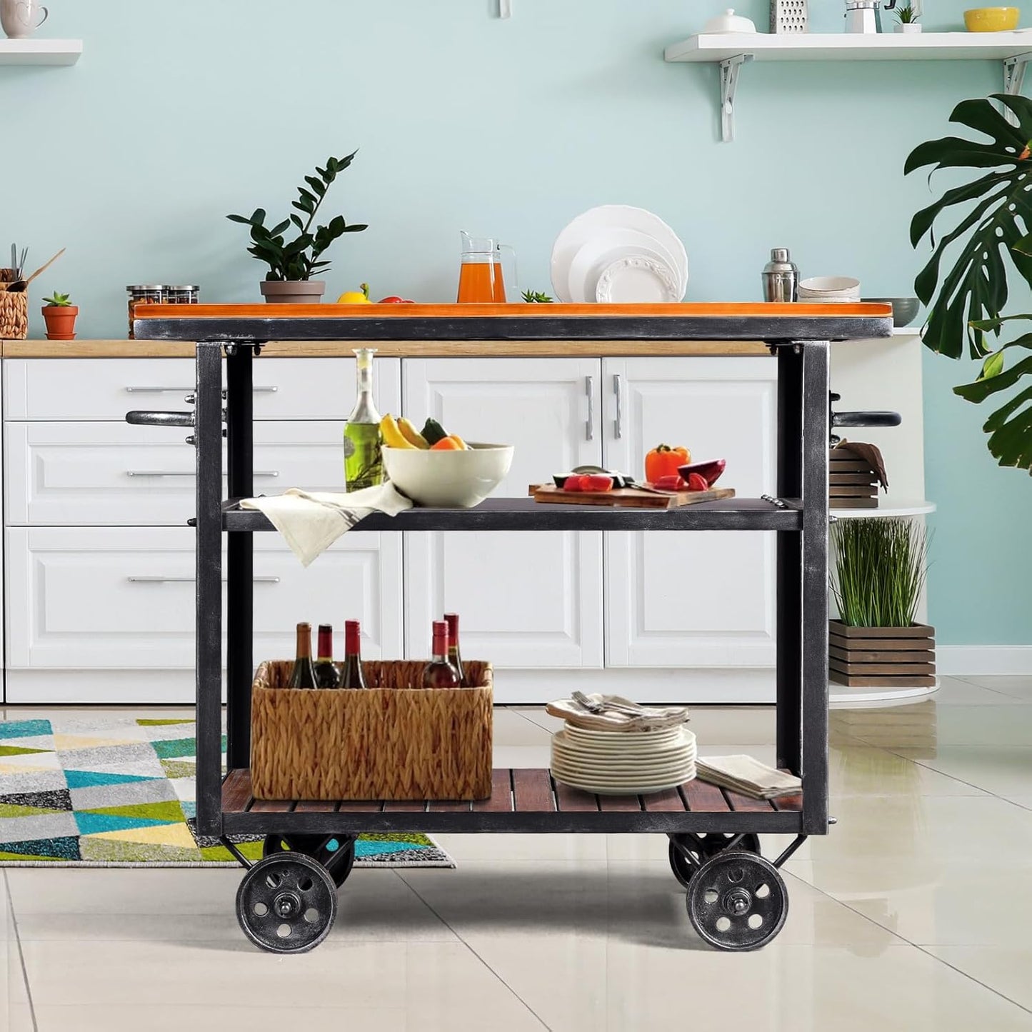 Diwhy Industrial 3 Tier Rolling Utility Storage Cart Wine Beverage, Metal Wine Rack with Wheels