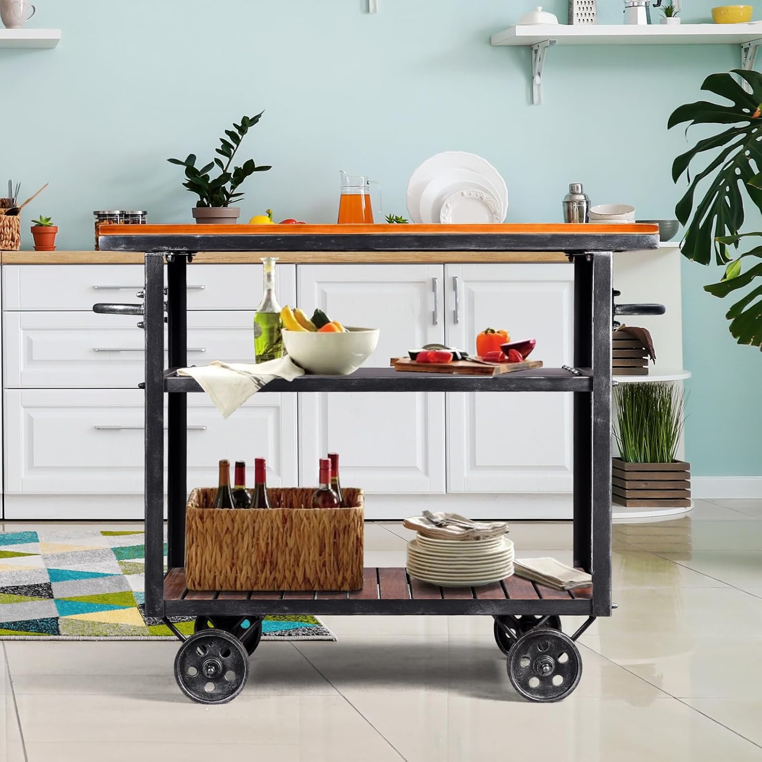 Diwhy Industrial 3 Tier Rolling Utility Storage Cart Wine Beverage, Metal Wine Rack with Wheels